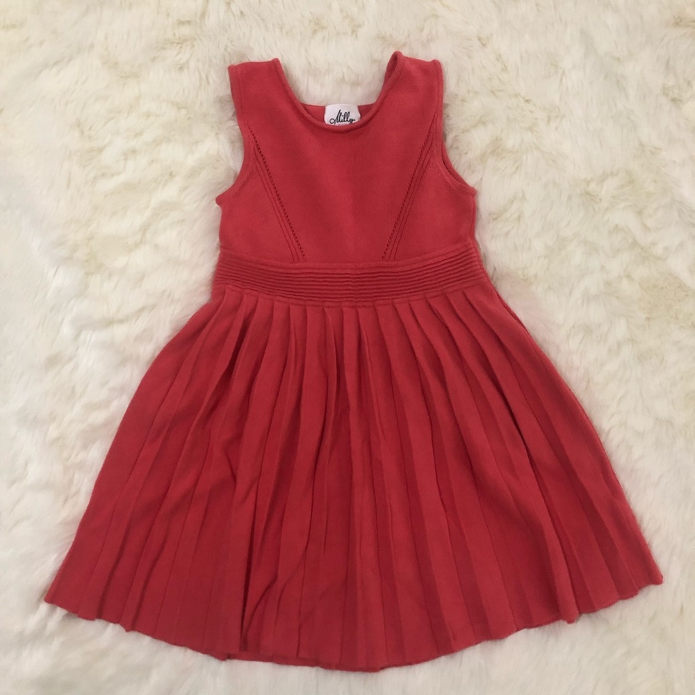 Milly Minis Coral Pleated Sleeveless Knit Dress